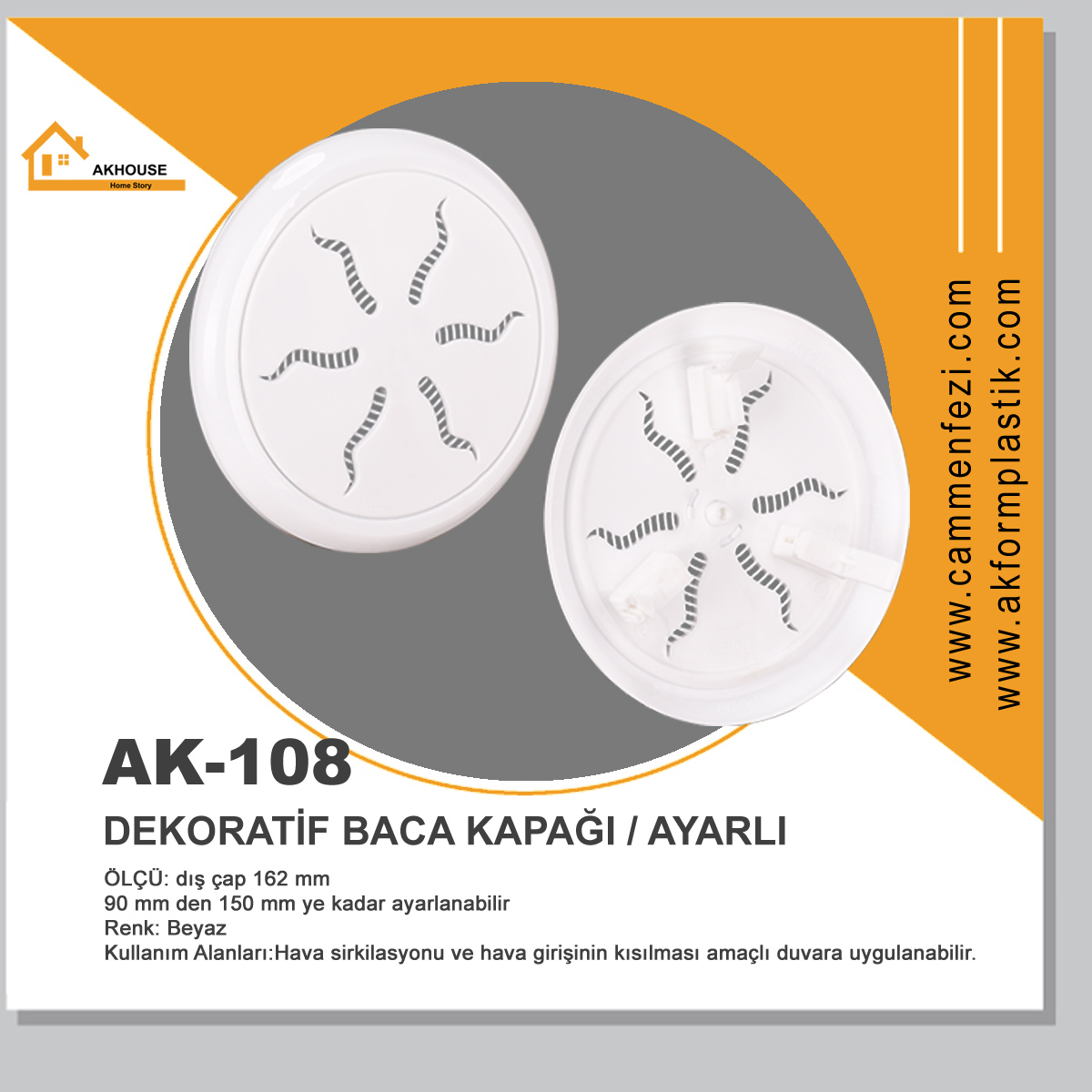 AK-108 DEKORATİF BACA KAPAĞI AYARLI